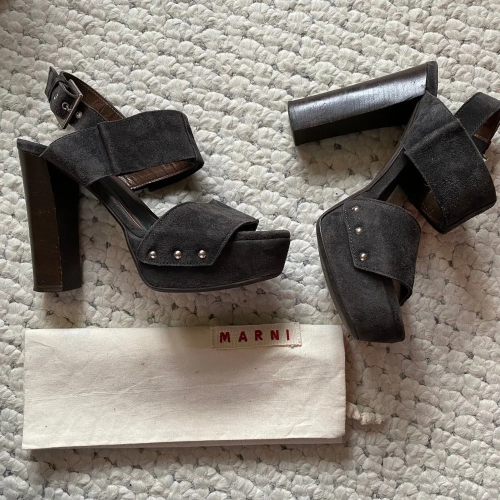 MARNI Platform Leather High Heel LUXE Retro Sandals! 38 US 8